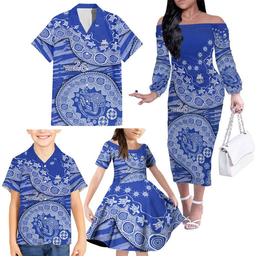 North Melbourne Kangaroos NAIDOC Week 2026 Family Matching Off The Shoulder Long Sleeve Dress and Hawaiian Shirt Australian Aboriginal Dot Art Dreamtime Pattern Style