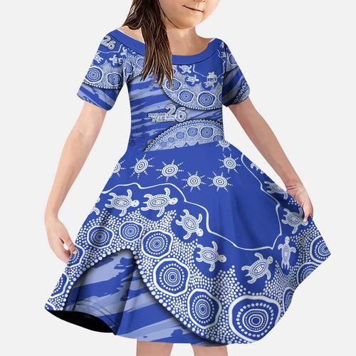 North Melbourne Kangaroos NAIDOC Week 2026 Family Matching Off The Shoulder Long Sleeve Dress and Hawaiian Shirt Australian Aboriginal Dot Art Dreamtime Pattern Style