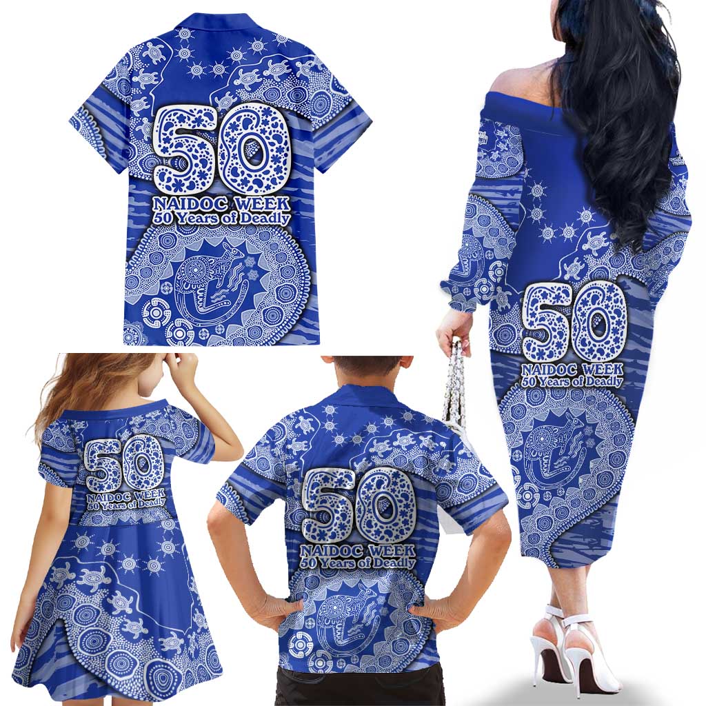 North Melbourne Kangaroos NAIDOC Week 2026 Family Matching Off The Shoulder Long Sleeve Dress and Hawaiian Shirt Australian Aboriginal Dot Art Dreamtime Pattern Style