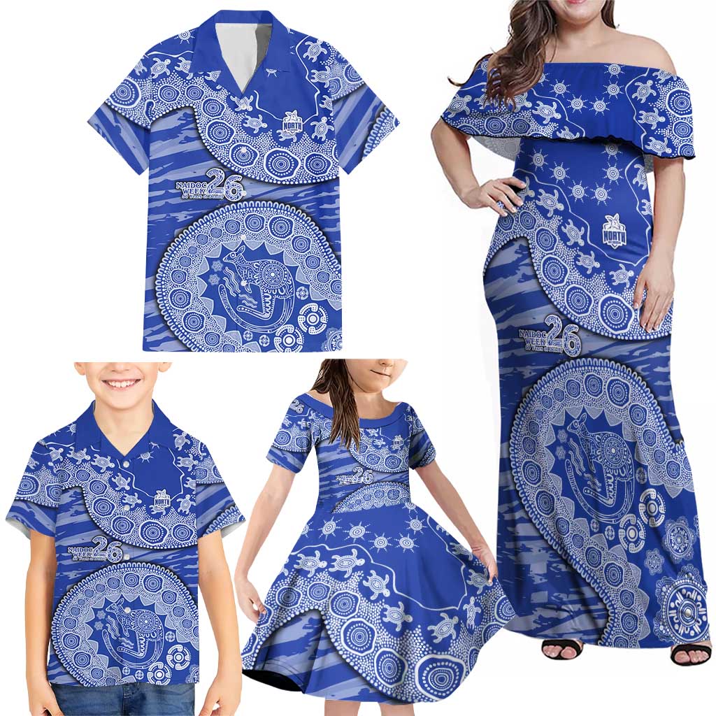 North Melbourne Kangaroos NAIDOC Week 2026 Family Matching Off Shoulder Maxi Dress and Hawaiian Shirt Australian Aboriginal Dot Art Dreamtime Pattern Style