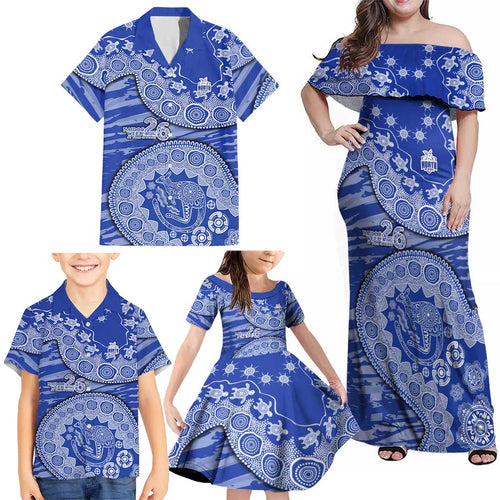 North Melbourne Kangaroos NAIDOC Week 2026 Family Matching Off Shoulder Maxi Dress and Hawaiian Shirt Australian Aboriginal Dot Art Dreamtime Pattern Style