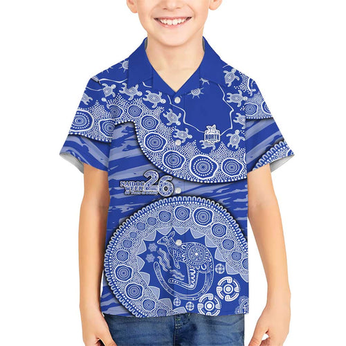 North Melbourne Kangaroos NAIDOC Week 2026 Family Matching Off Shoulder Short Dress and Hawaiian Shirt Australian Aboriginal Dot Art Dreamtime Pattern Style
