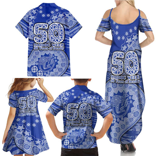 North Melbourne Kangaroos NAIDOC Week 2026 Family Matching Summer Maxi Dress and Hawaiian Shirt Australian Aboriginal Dot Art Dreamtime Pattern Style