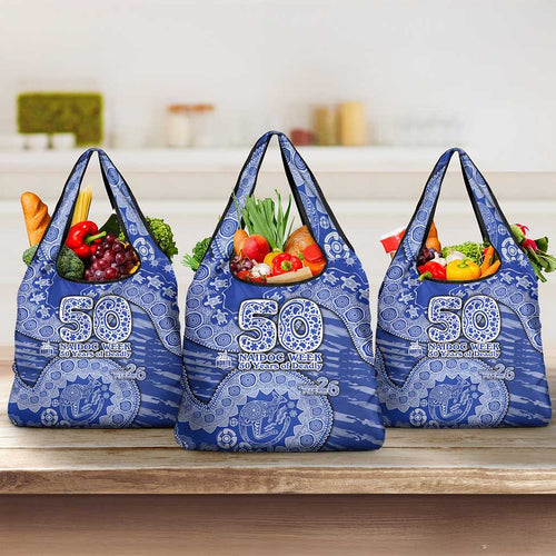 North Melbourne Kangaroos NAIDOC Week 2026 Grocery Bag Australian Aboriginal Dot Art Dreamtime Pattern Style