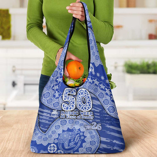 North Melbourne Kangaroos NAIDOC Week 2026 Grocery Bag Australian Aboriginal Dot Art Dreamtime Pattern Style