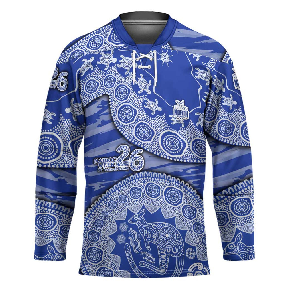 North Melbourne Kangaroos NAIDOC Week 2026 Hockey Jersey Australian Aboriginal Dot Art Dreamtime Pattern Style