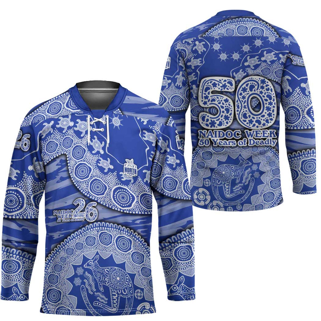 North Melbourne Kangaroos NAIDOC Week 2026 Hockey Jersey Australian Aboriginal Dot Art Dreamtime Pattern Style