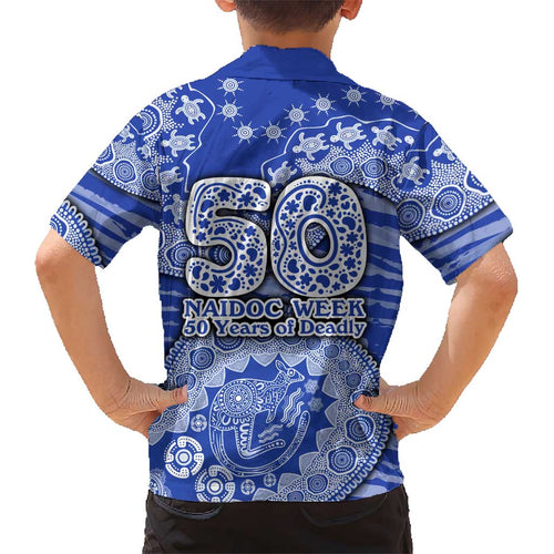 North Melbourne Kangaroos NAIDOC Week 2026 Kid Hawaiian Shirt Australian Aboriginal Dot Art Dreamtime Pattern Style