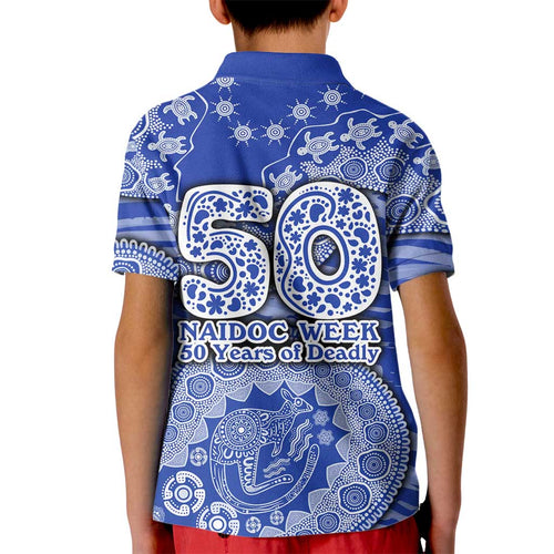 North Melbourne Kangaroos NAIDOC Week 2026 Kid Polo Shirt Australian Aboriginal Dot Art Dreamtime Pattern Style