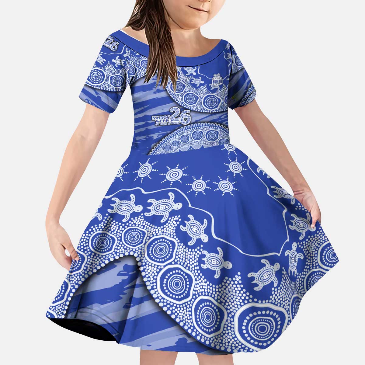 North Melbourne Kangaroos NAIDOC Week 2026 Kid Short Sleeve Dress Australian Aboriginal Dot Art Dreamtime Pattern Style
