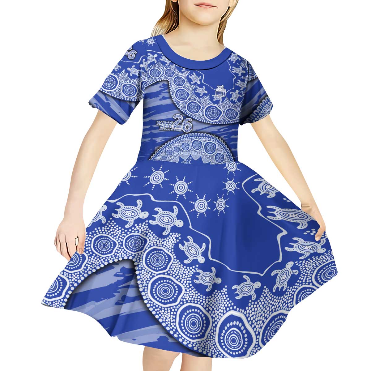 North Melbourne Kangaroos NAIDOC Week 2026 Kid Short Sleeve Dress Australian Aboriginal Dot Art Dreamtime Pattern Style