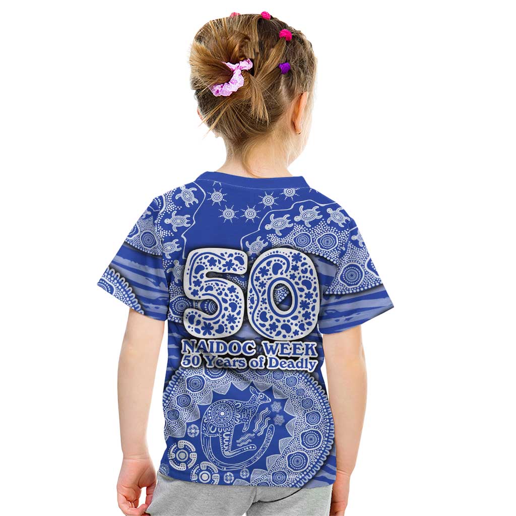North Melbourne Kangaroos NAIDOC Week 2026 Kid T Shirt Australian Aboriginal Dot Art Dreamtime Pattern Style