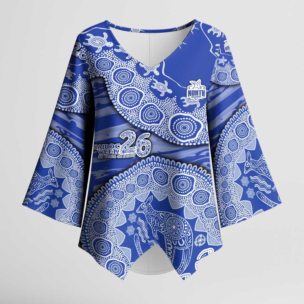 North Melbourne Kangaroos NAIDOC Week 2026 Kimono Sleeve Blouse Australian Aboriginal Dot Art Dreamtime Pattern Style