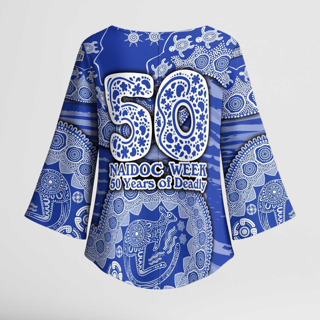 North Melbourne Kangaroos NAIDOC Week 2026 Kimono Sleeve Blouse Australian Aboriginal Dot Art Dreamtime Pattern Style