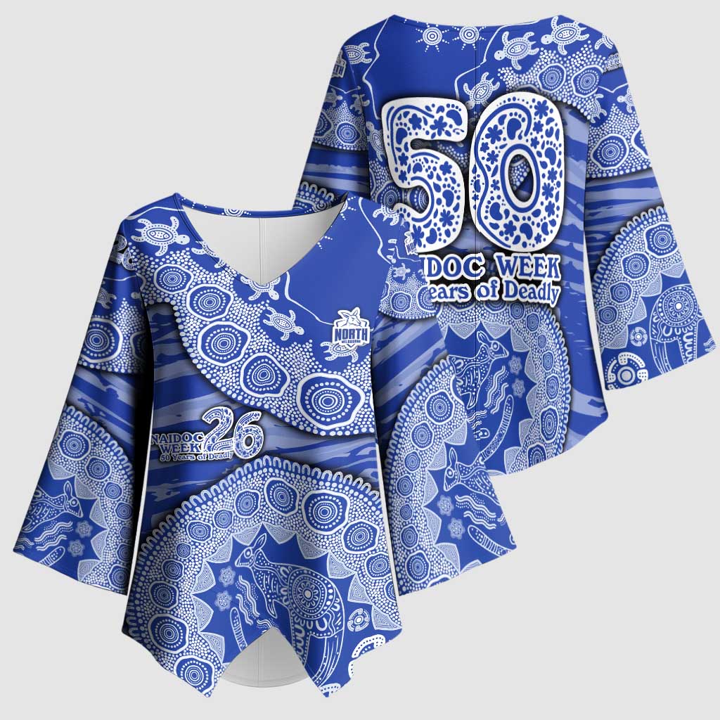 North Melbourne Kangaroos NAIDOC Week 2026 Kimono Sleeve Blouse Australian Aboriginal Dot Art Dreamtime Pattern Style