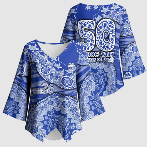 North Melbourne Kangaroos NAIDOC Week 2026 Kimono Sleeve Blouse Australian Aboriginal Dot Art Dreamtime Pattern Style