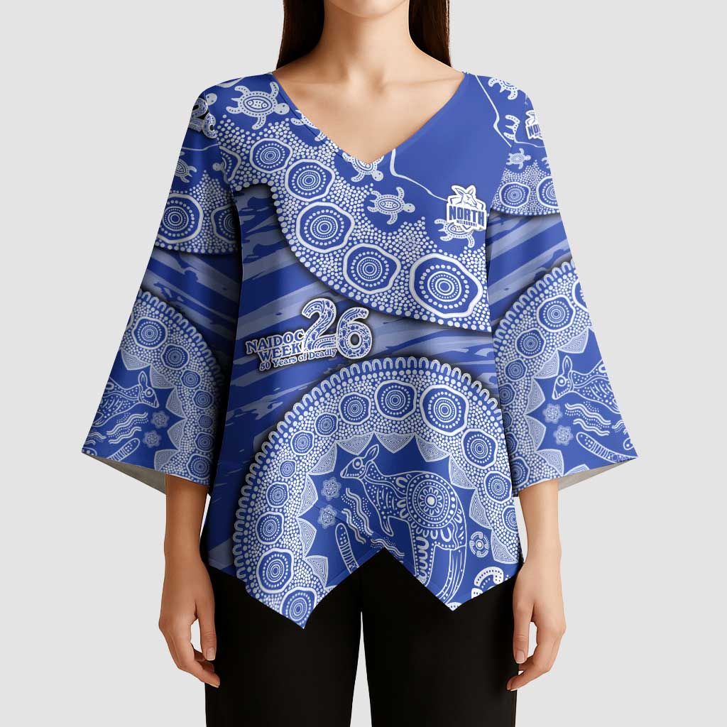 North Melbourne Kangaroos NAIDOC Week 2026 Kimono Sleeve Blouse Australian Aboriginal Dot Art Dreamtime Pattern Style