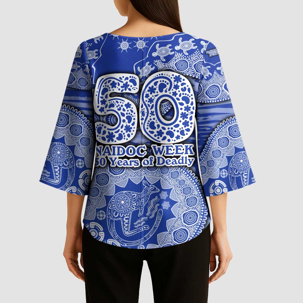 North Melbourne Kangaroos NAIDOC Week 2026 Kimono Sleeve Blouse Australian Aboriginal Dot Art Dreamtime Pattern Style