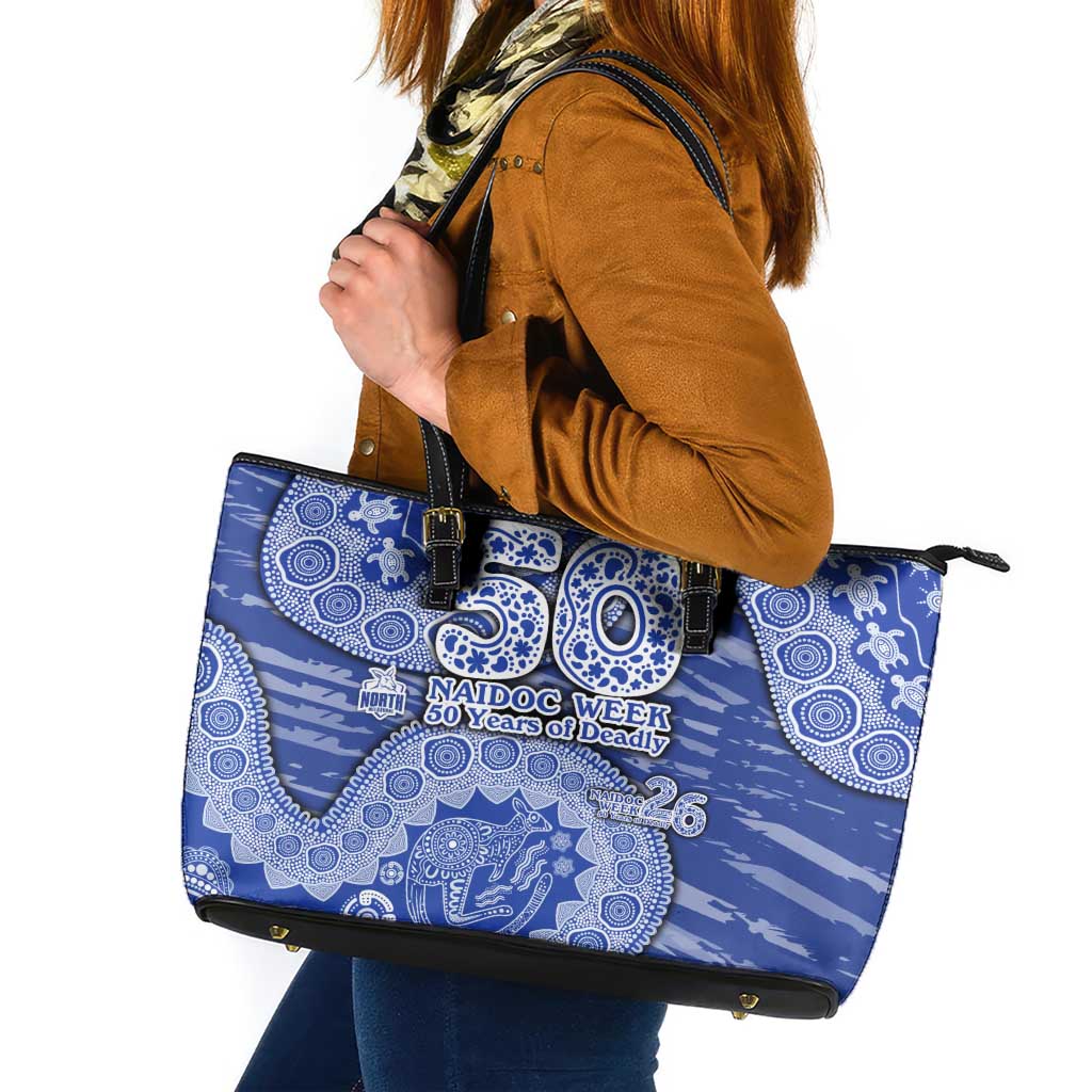 North Melbourne Kangaroos NAIDOC Week 2026 Leather Tote Bag Australian Aboriginal Dot Art Dreamtime Pattern Style