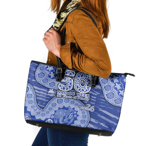 North Melbourne Kangaroos NAIDOC Week 2026 Leather Tote Bag Australian Aboriginal Dot Art Dreamtime Pattern Style