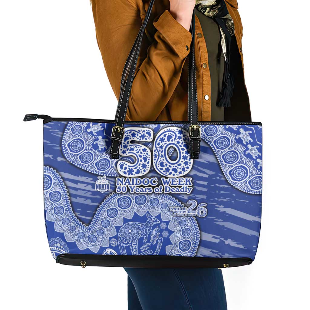 North Melbourne Kangaroos NAIDOC Week 2026 Leather Tote Bag Australian Aboriginal Dot Art Dreamtime Pattern Style
