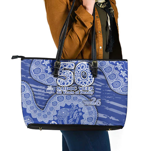 North Melbourne Kangaroos NAIDOC Week 2026 Leather Tote Bag Australian Aboriginal Dot Art Dreamtime Pattern Style