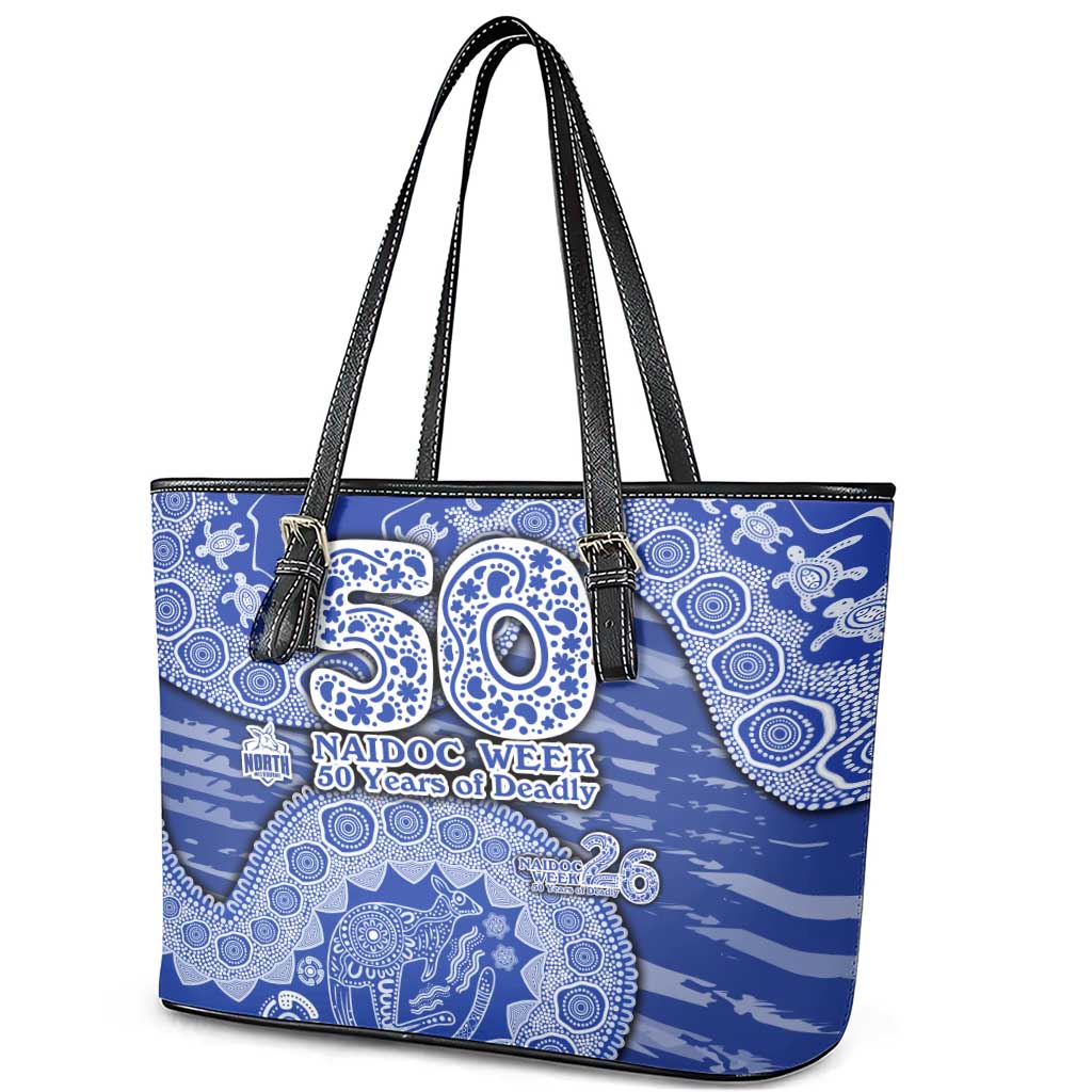 North Melbourne Kangaroos NAIDOC Week 2026 Leather Tote Bag Australian Aboriginal Dot Art Dreamtime Pattern Style