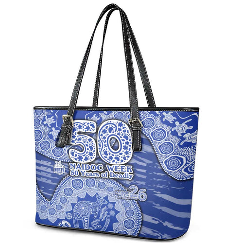 North Melbourne Kangaroos NAIDOC Week 2026 Leather Tote Bag Australian Aboriginal Dot Art Dreamtime Pattern Style