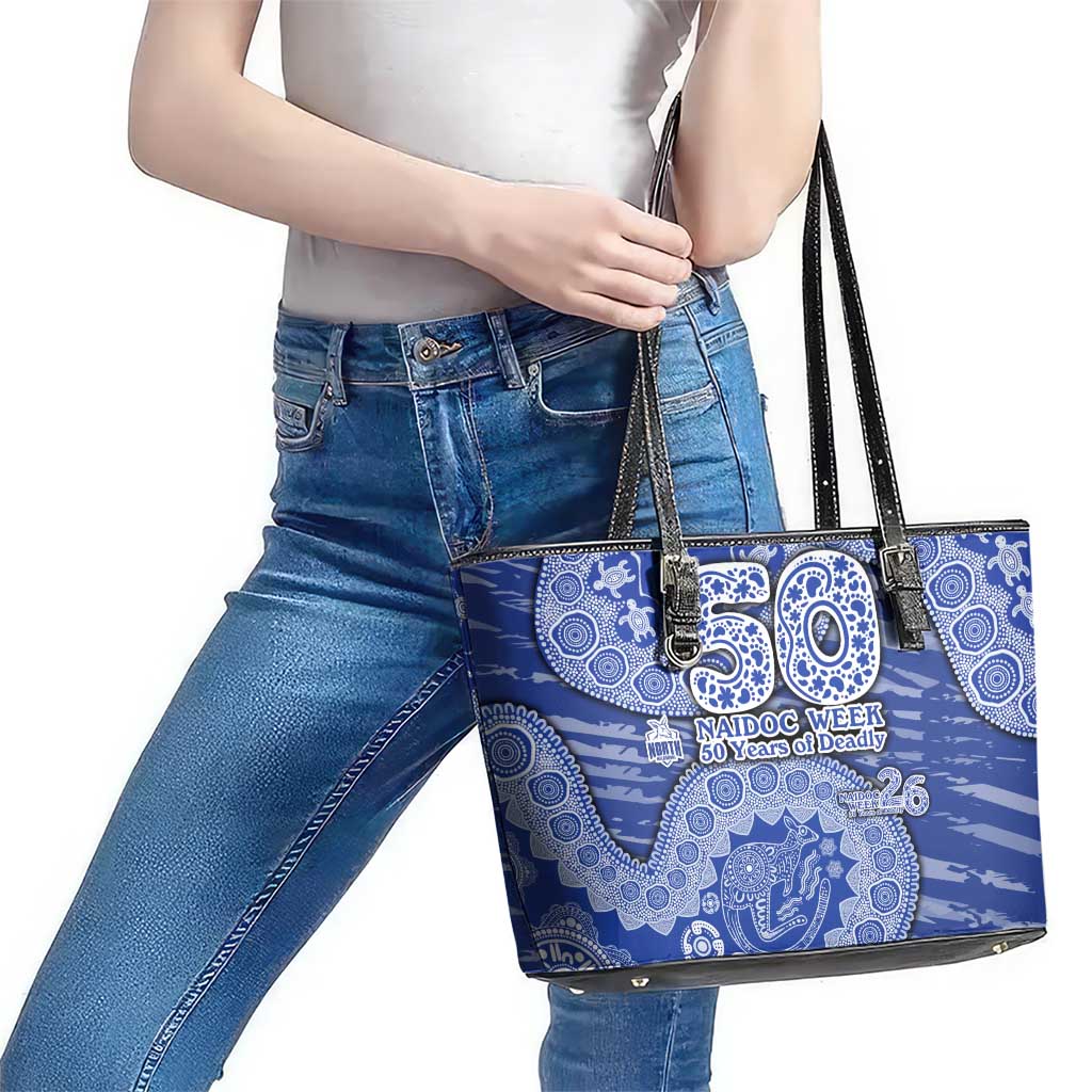 North Melbourne Kangaroos NAIDOC Week 2026 Leather Tote Bag Australian Aboriginal Dot Art Dreamtime Pattern Style
