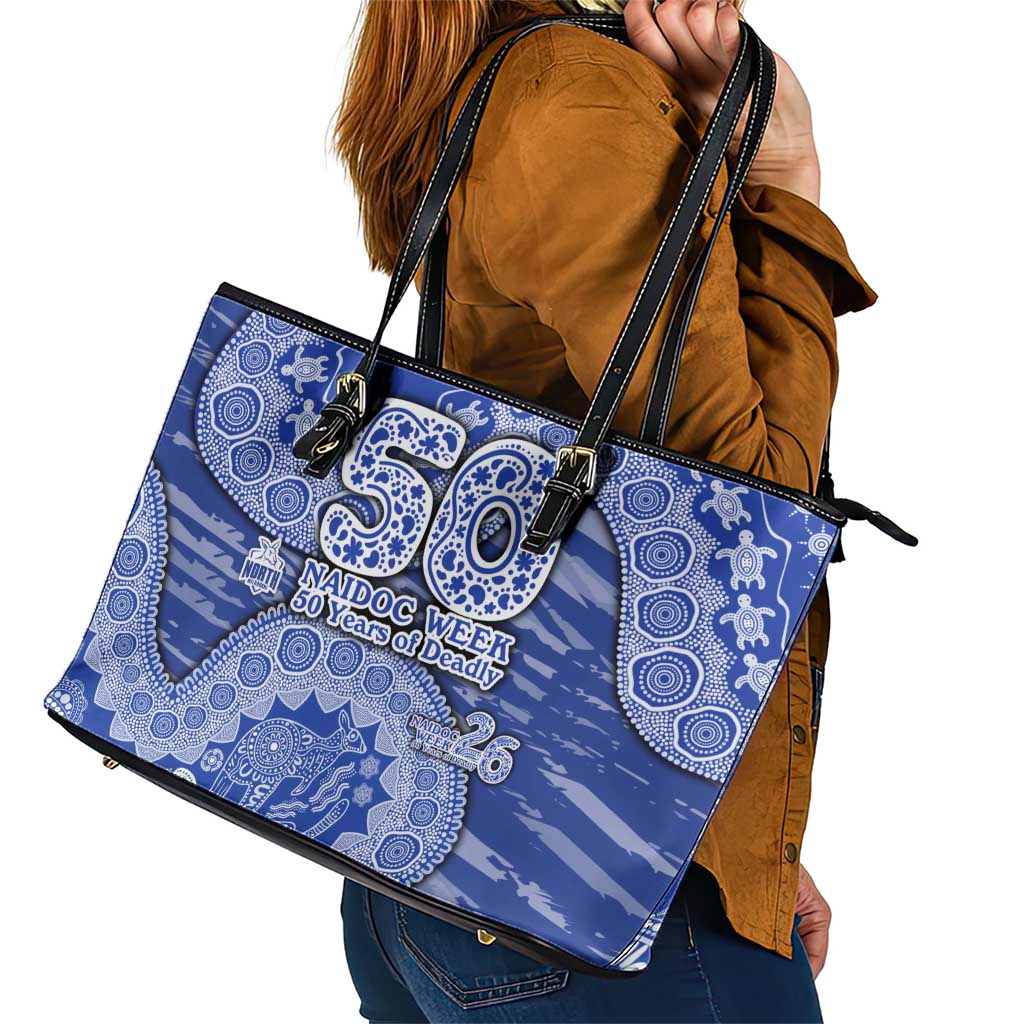 North Melbourne Kangaroos NAIDOC Week 2026 Leather Tote Bag Australian Aboriginal Dot Art Dreamtime Pattern Style