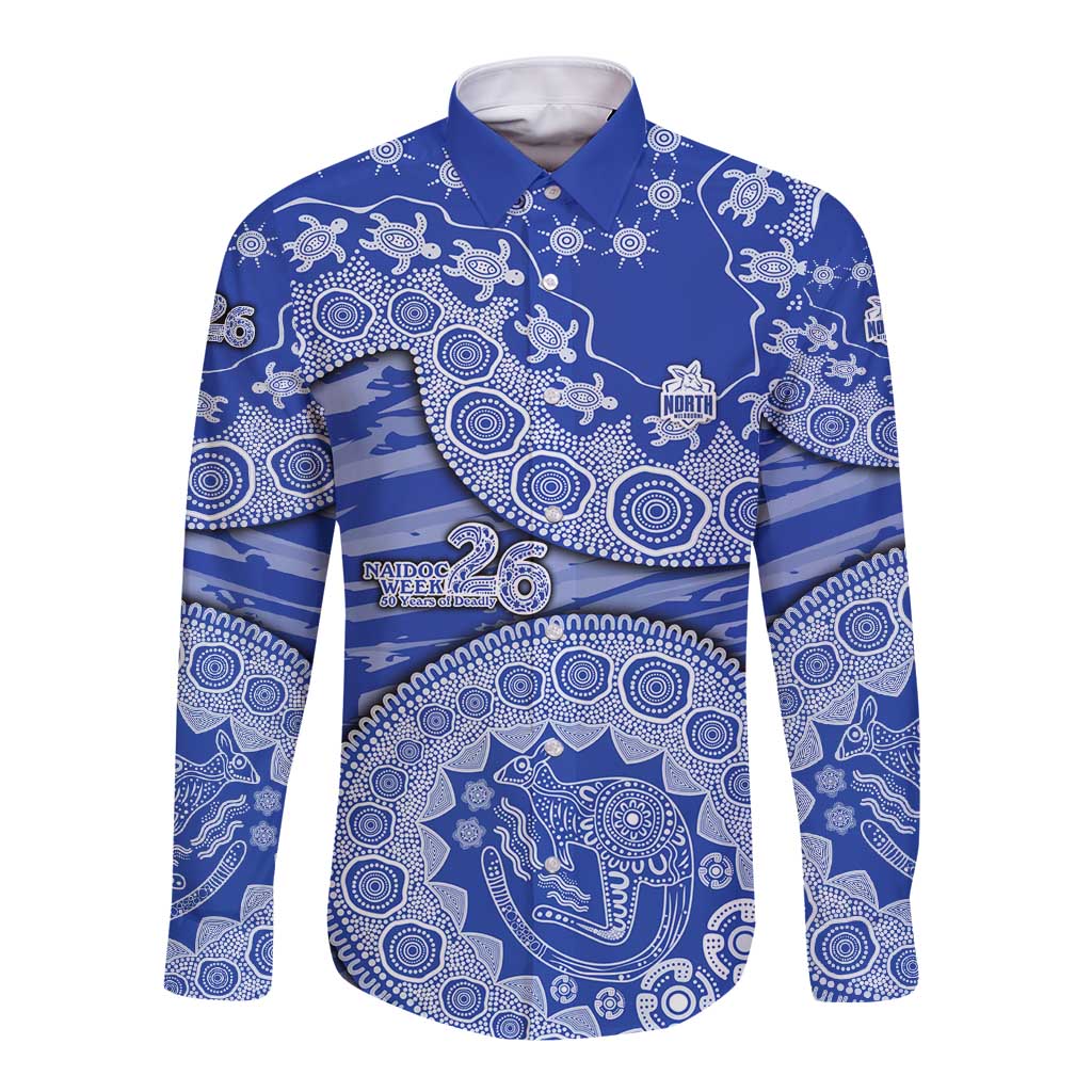 North Melbourne Kangaroos NAIDOC Week 2026 Long Sleeve Button Shirt Australian Aboriginal Dot Art Dreamtime Pattern Style