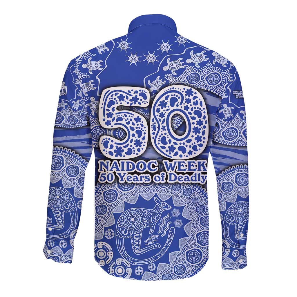 North Melbourne Kangaroos NAIDOC Week 2026 Long Sleeve Button Shirt Australian Aboriginal Dot Art Dreamtime Pattern Style
