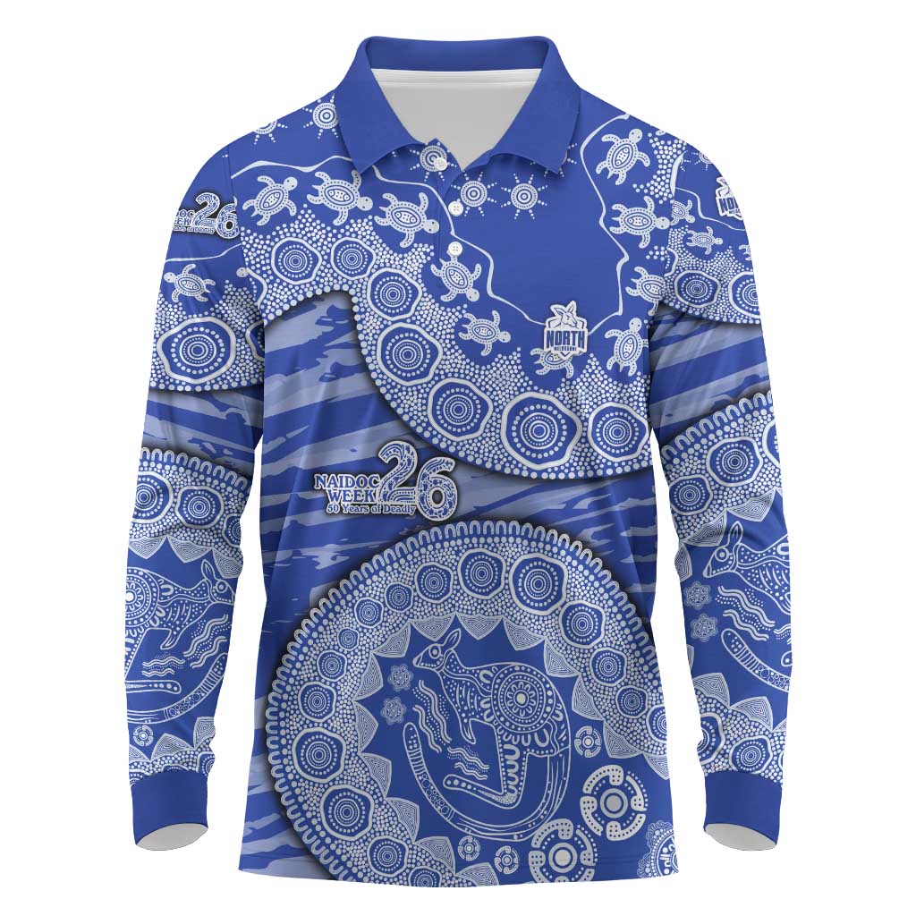 North Melbourne Kangaroos NAIDOC Week 2026 Long Sleeve Polo Shirt Australian Aboriginal Dot Art Dreamtime Pattern Style