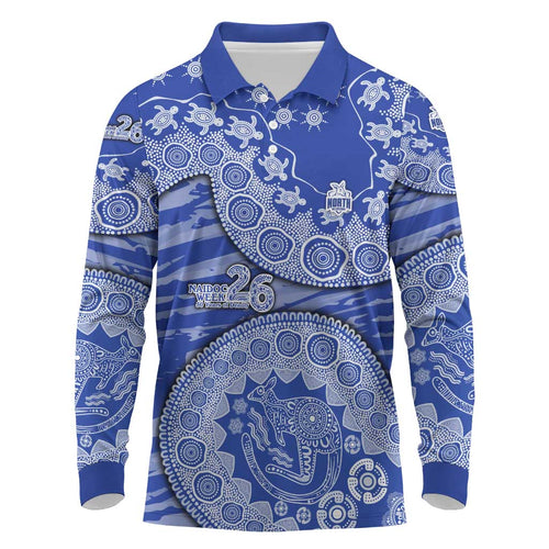 North Melbourne Kangaroos NAIDOC Week 2026 Long Sleeve Polo Shirt Australian Aboriginal Dot Art Dreamtime Pattern Style