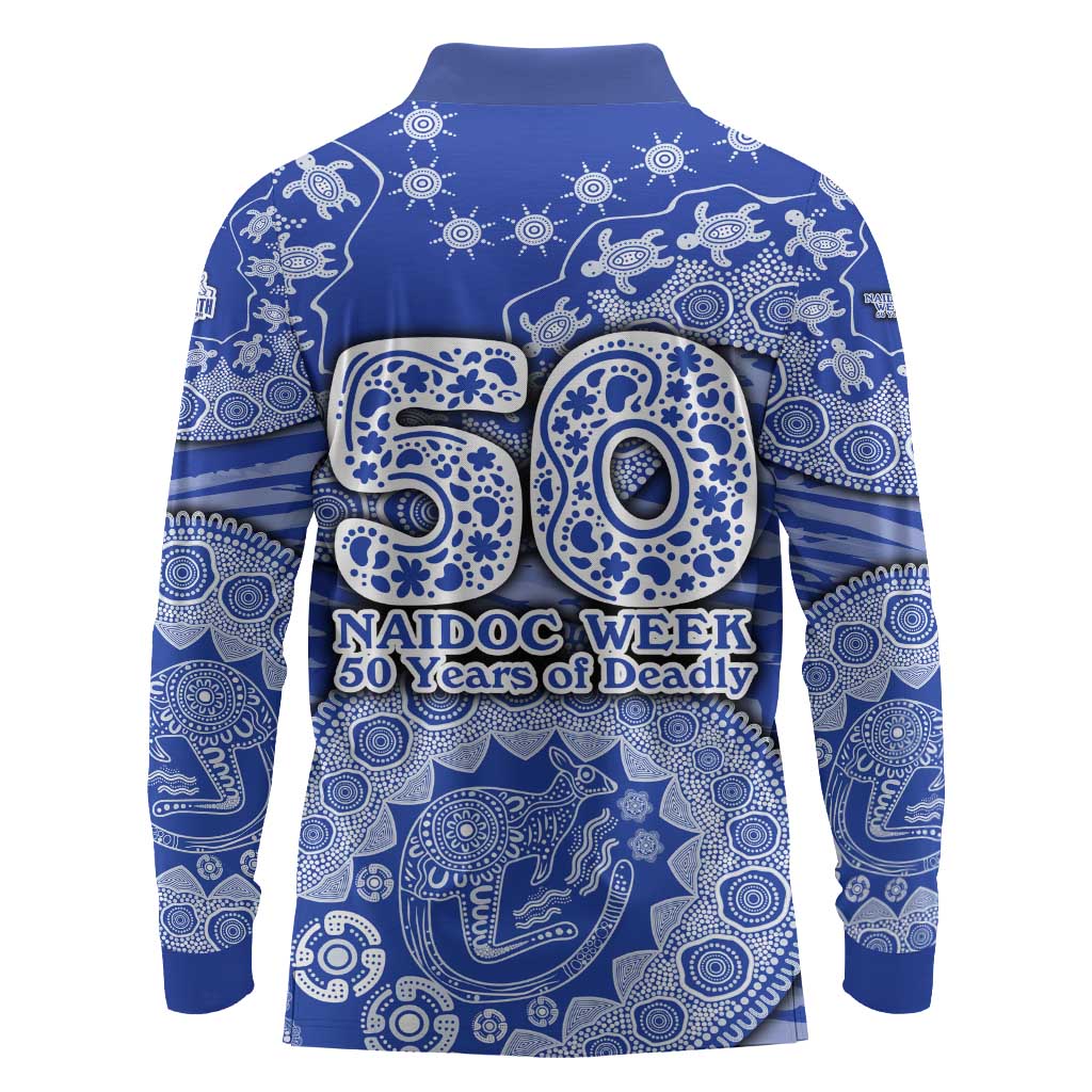 North Melbourne Kangaroos NAIDOC Week 2026 Long Sleeve Polo Shirt Australian Aboriginal Dot Art Dreamtime Pattern Style