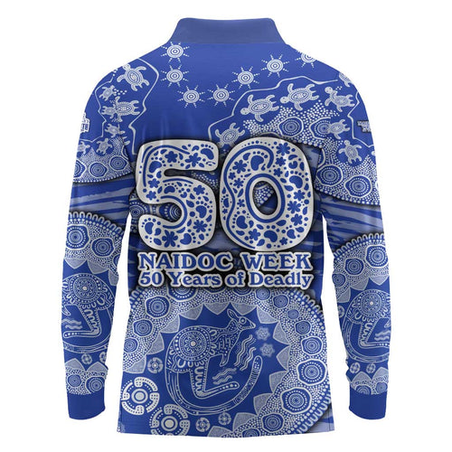 North Melbourne Kangaroos NAIDOC Week 2026 Long Sleeve Polo Shirt Australian Aboriginal Dot Art Dreamtime Pattern Style