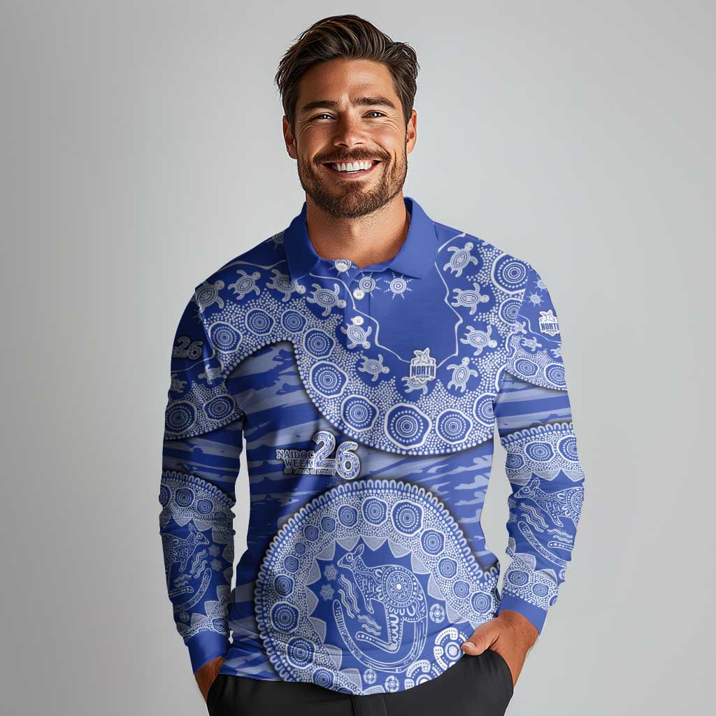 North Melbourne Kangaroos NAIDOC Week 2026 Long Sleeve Polo Shirt Australian Aboriginal Dot Art Dreamtime Pattern Style