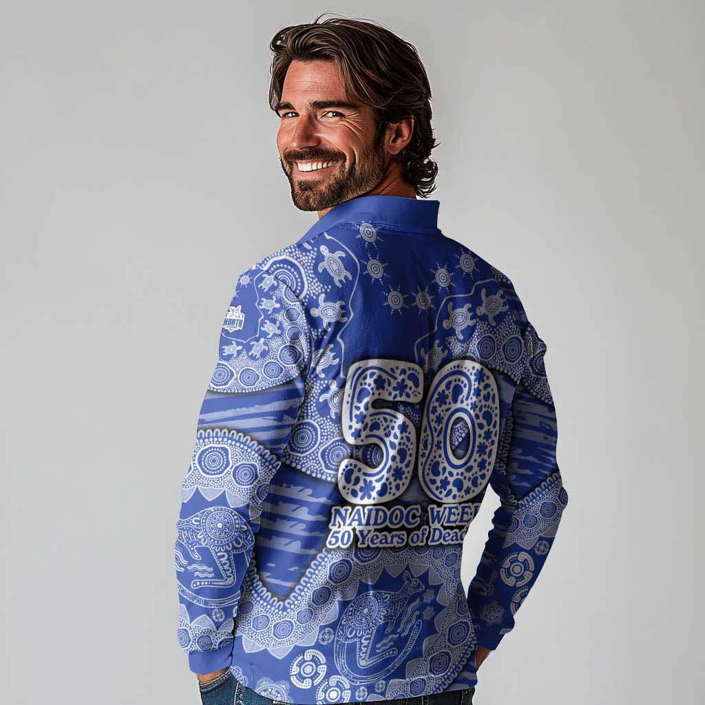 North Melbourne Kangaroos NAIDOC Week 2026 Long Sleeve Polo Shirt Australian Aboriginal Dot Art Dreamtime Pattern Style