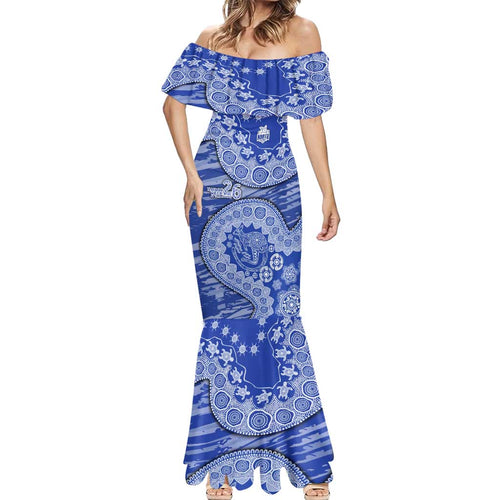 North Melbourne Kangaroos NAIDOC Week 2026 Mermaid Dress Australian Aboriginal Dot Art Dreamtime Pattern Style