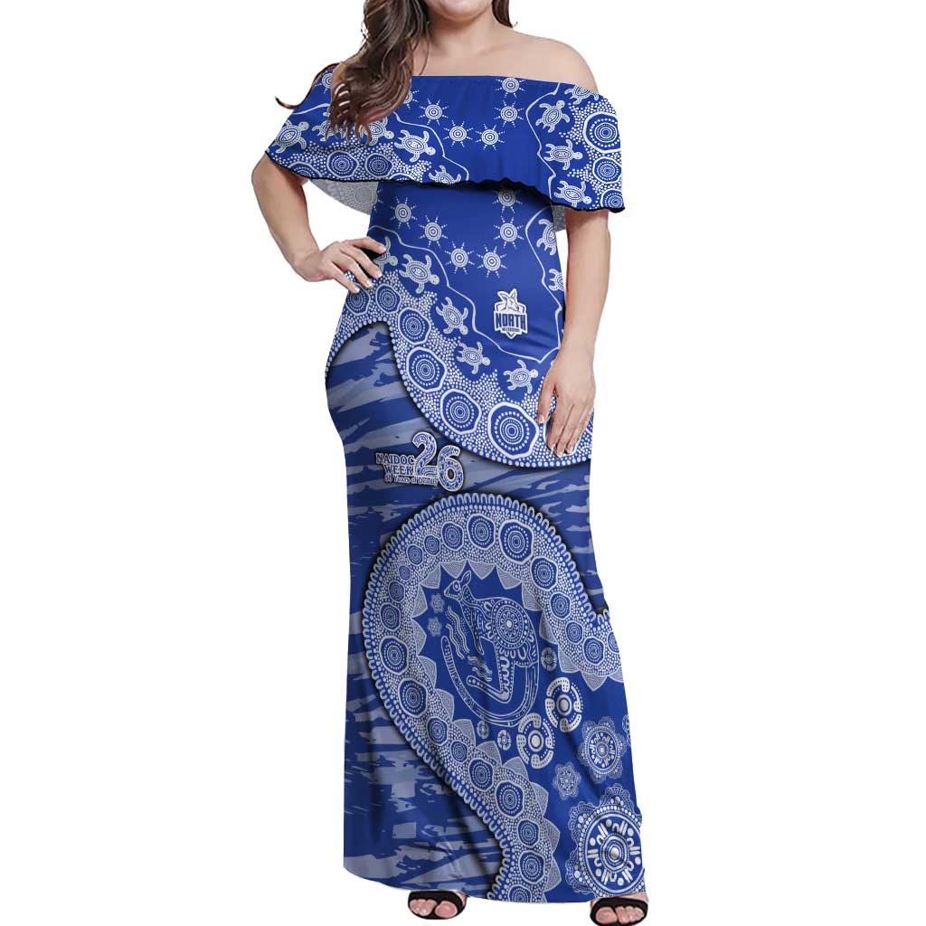 North Melbourne Kangaroos NAIDOC Week 2026 Off Shoulder Maxi Dress Australian Aboriginal Dot Art Dreamtime Pattern Style