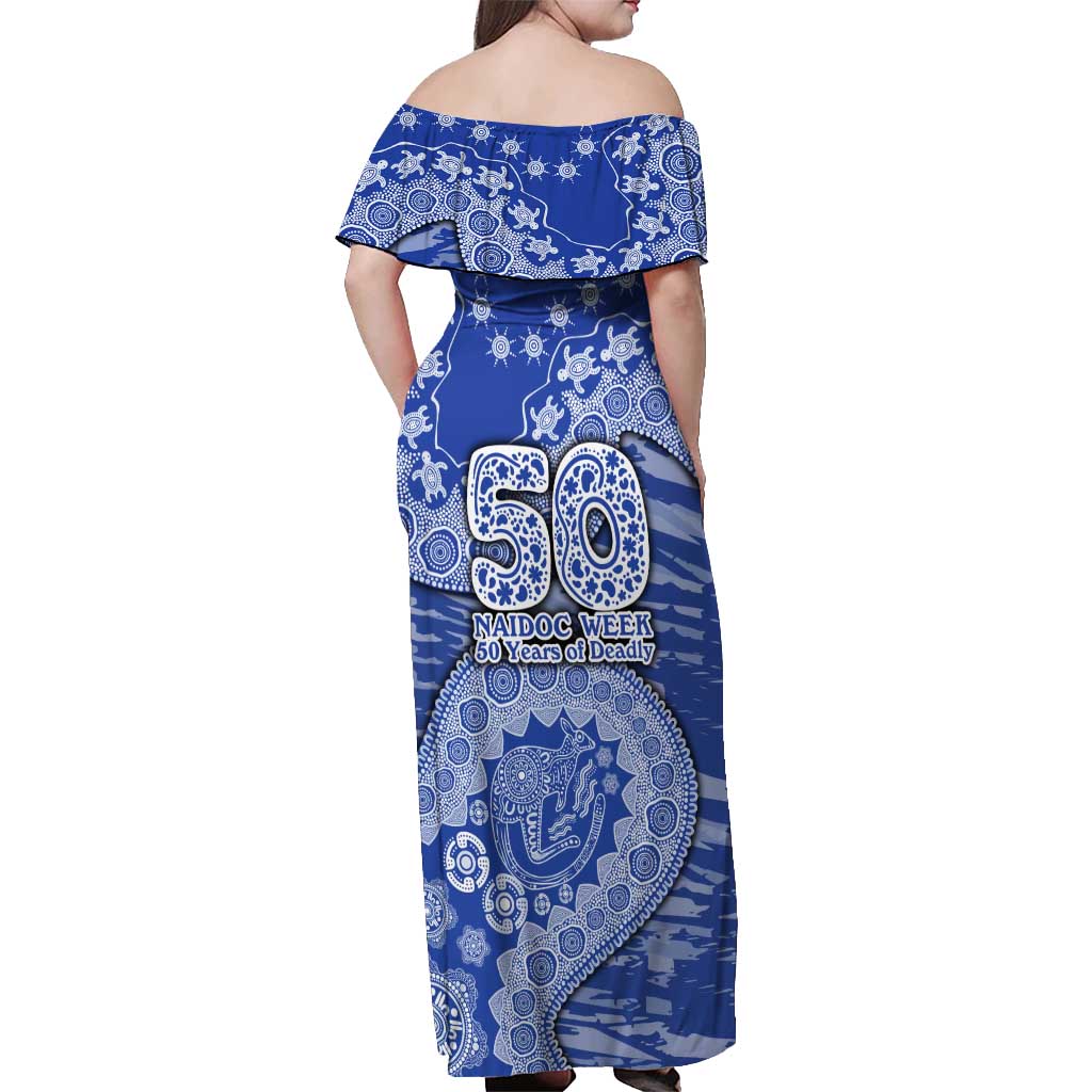 North Melbourne Kangaroos NAIDOC Week 2026 Off Shoulder Maxi Dress Australian Aboriginal Dot Art Dreamtime Pattern Style