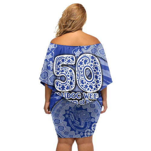 North Melbourne Kangaroos NAIDOC Week 2026 Off Shoulder Short Dress Australian Aboriginal Dot Art Dreamtime Pattern Style