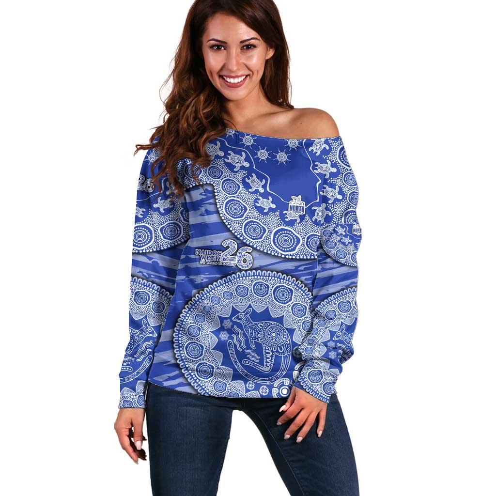 North Melbourne Kangaroos NAIDOC Week 2026 Off Shoulder Sweater Australian Aboriginal Dot Art Dreamtime Pattern Style