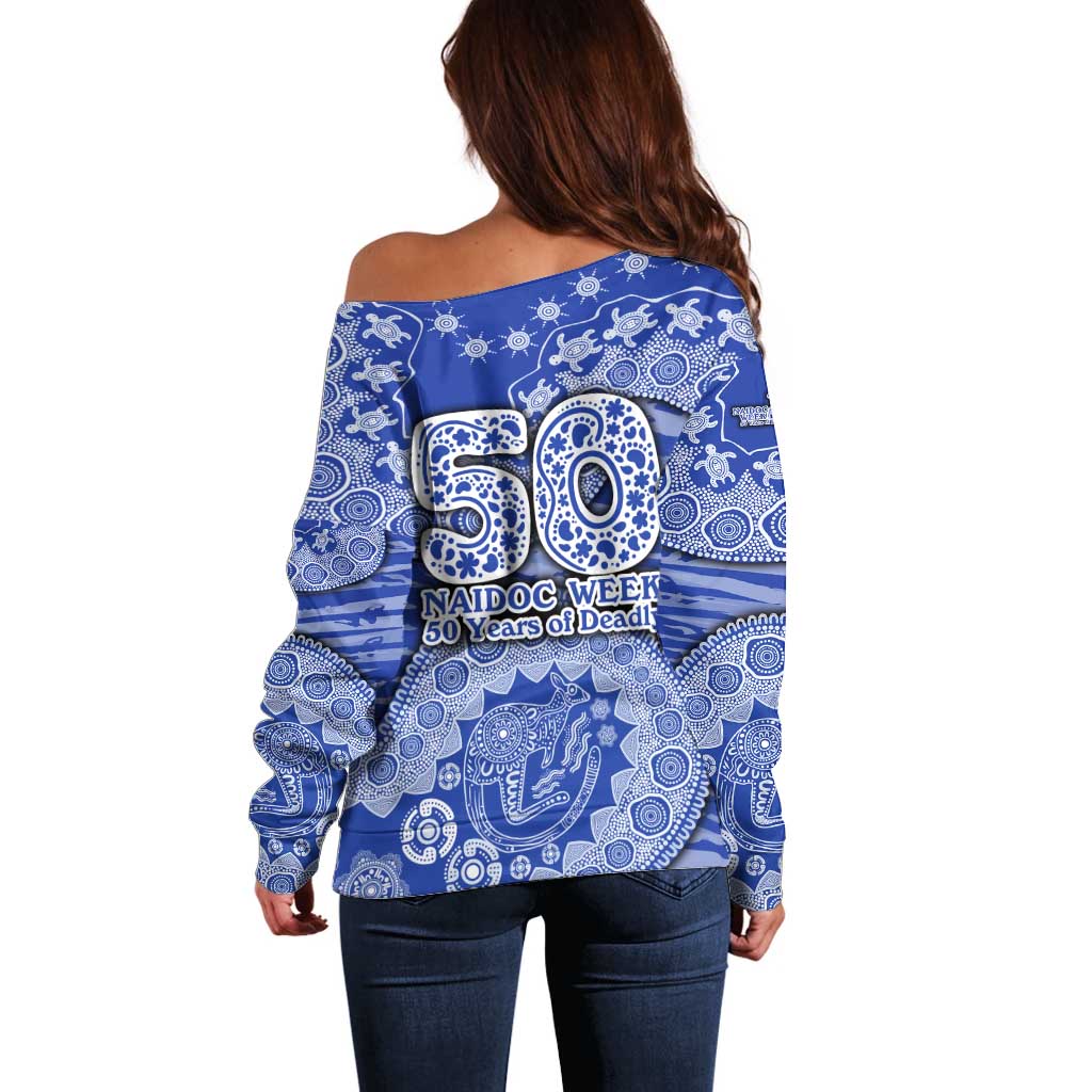 North Melbourne Kangaroos NAIDOC Week 2026 Off Shoulder Sweater Australian Aboriginal Dot Art Dreamtime Pattern Style
