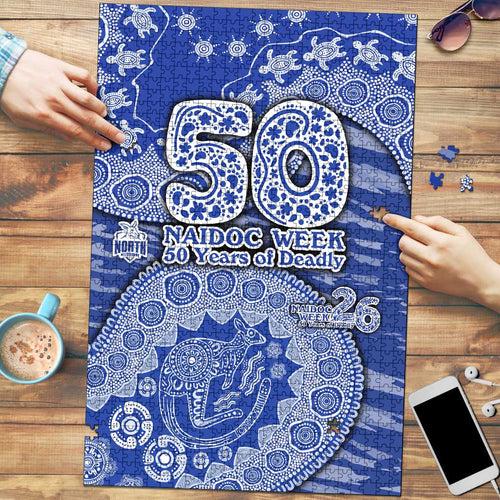 North Melbourne Kangaroos NAIDOC Week 2026 Puzzle Australian Aboriginal Dot Art Dreamtime Pattern Style