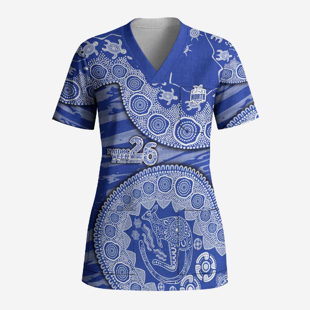 North Melbourne Kangaroos NAIDOC Week 2026 Scrub Top Australian Aboriginal Dot Art Dreamtime Pattern Style