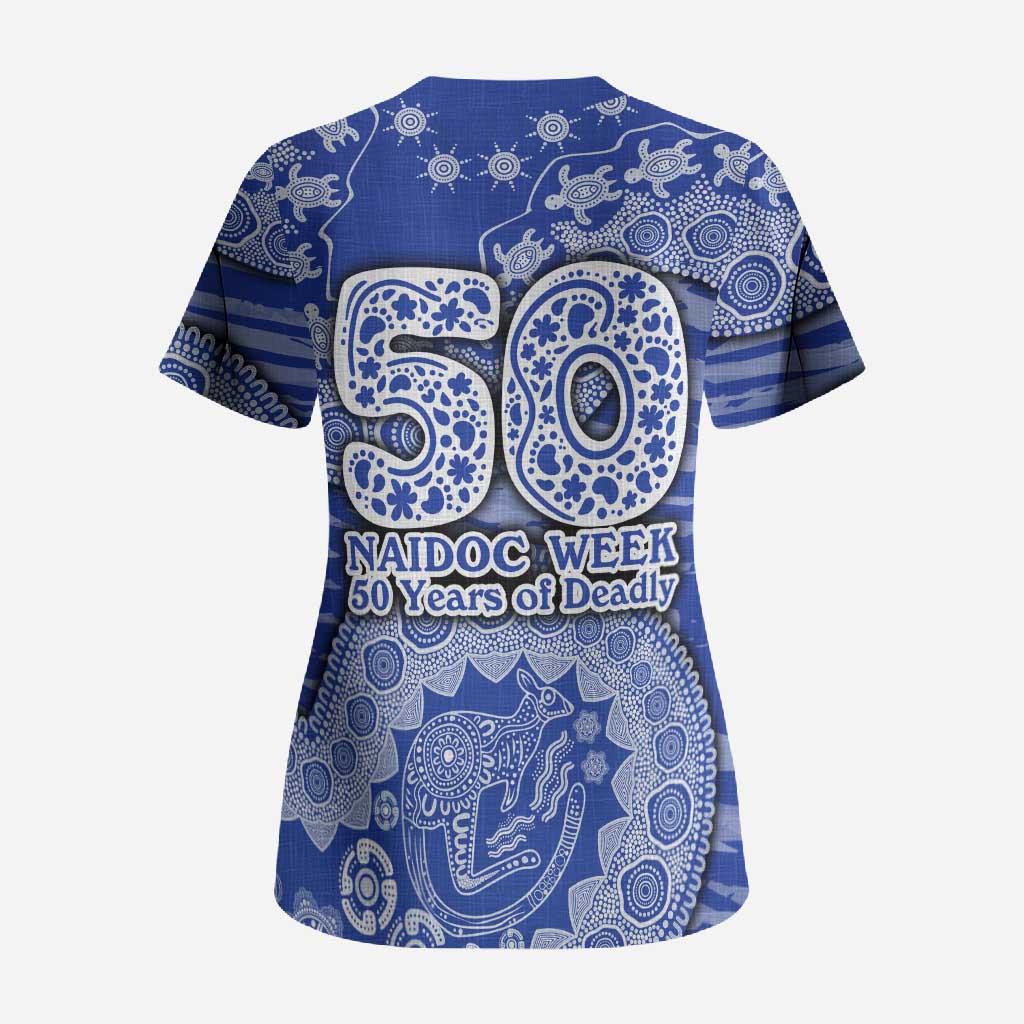 North Melbourne Kangaroos NAIDOC Week 2026 Scrub Top Australian Aboriginal Dot Art Dreamtime Pattern Style