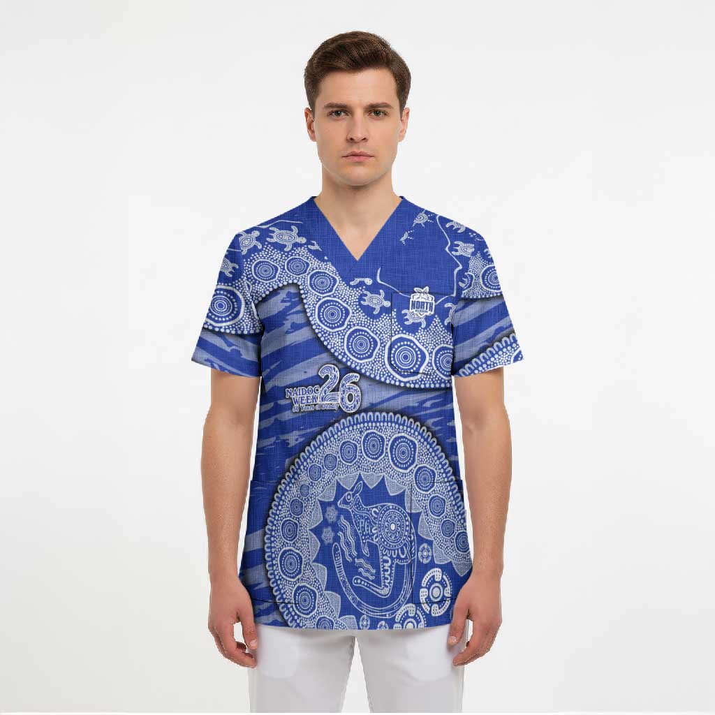 North Melbourne Kangaroos NAIDOC Week 2026 Scrub Top Australian Aboriginal Dot Art Dreamtime Pattern Style