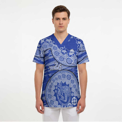 North Melbourne Kangaroos NAIDOC Week 2026 Scrub Top Australian Aboriginal Dot Art Dreamtime Pattern Style