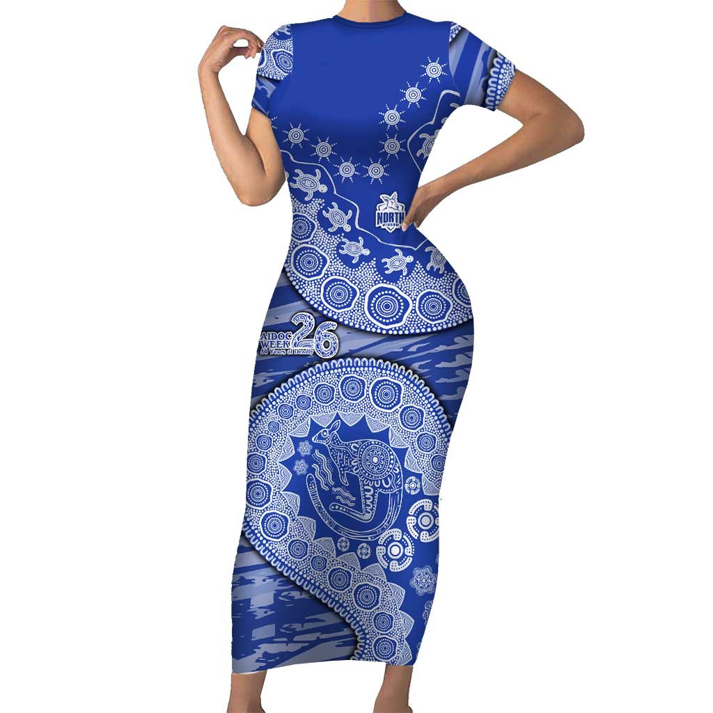North Melbourne Kangaroos NAIDOC Week 2026 Short Sleeve Bodycon Dress Australian Aboriginal Dot Art Dreamtime Pattern Style